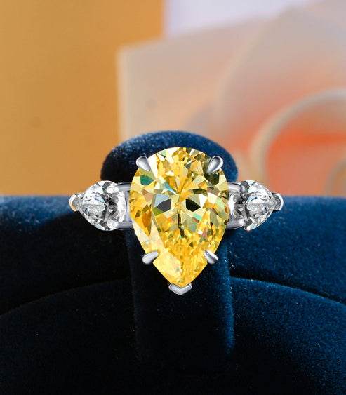 S925 silver pear cut 10*14 high carbon diamond 6 carat simple personality ring women's large diamond ring - MOWTE