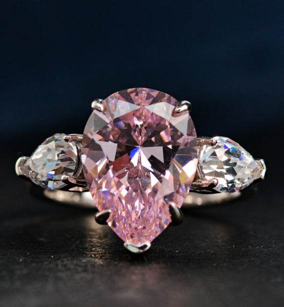 S925 silver pear cut 10*14 high carbon diamond 6 carat simple personality ring women's large diamond ring - MOWTE