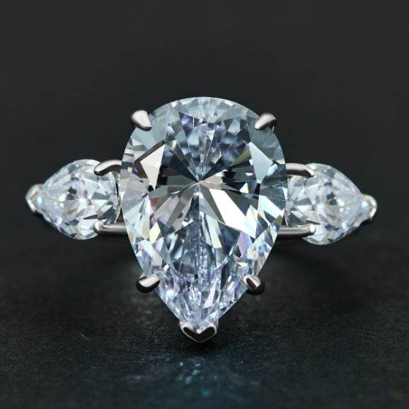 S925 silver pear cut 10*14 high carbon diamond 6 carat simple personality ring women's large diamond ring - MOWTE