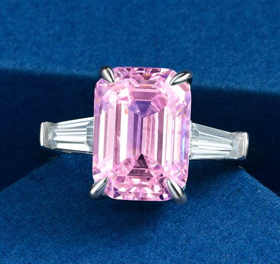 High-end G color diamond rectangular chamfered flat 8*11 high carbon diamond 4 carat super flash s925 silver ring - MOWTE