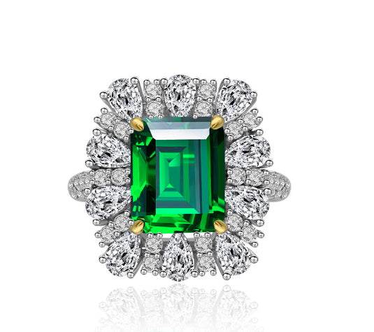 S925 silver 4ct high carbon diamond ring 9*11 emerald cut luxury full diamond wedding ring engagement ring - MOWTE