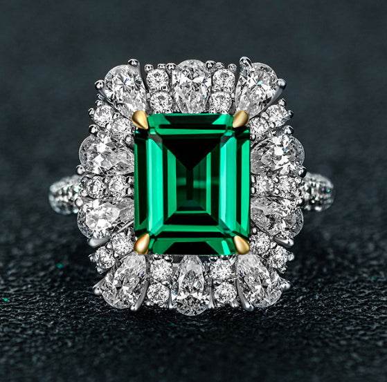 S925 silver 4ct high carbon diamond ring 9*11 emerald cut luxury full diamond wedding ring engagement ring - MOWTE