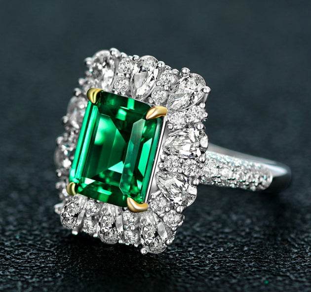 S925 silver 4ct high carbon diamond ring 9*11 emerald cut luxury full diamond wedding ring engagement ring - MOWTE