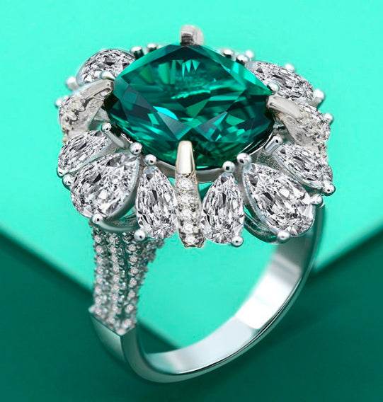 New 6 carat fat square 10*11 luxury full gemstone 925 sterling silver ring - MOWTE