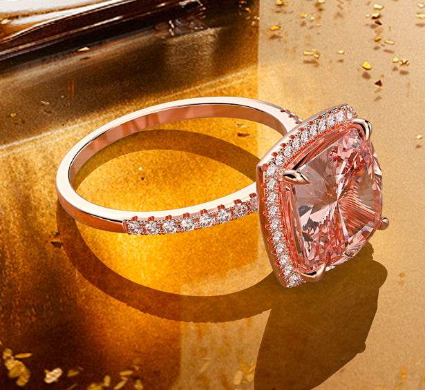 New sterling silver 5 carat Morgan pink square 10*10 high carbon diamond ring for women with high-end feel - MOWTE