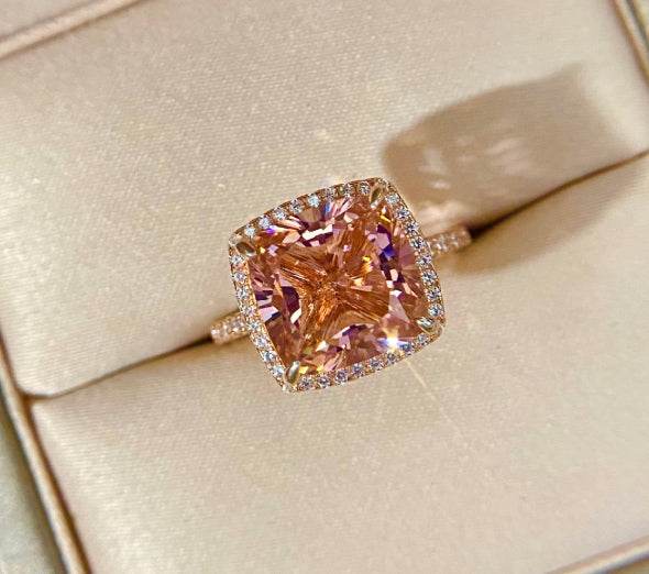 New sterling silver 5 carat Morgan pink square 10*10 high carbon diamond ring for women with high-end feel - MOWTE