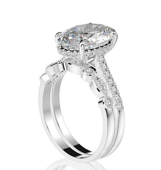 Hot selling flash high carbon diamond 4 carat ring set for couple wedding 9*13mm ice flower cut - MOWTE