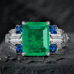 s925 silver 4 carat extremely high artificial sapphire rectangular 8*10 ring high carbon diamond retro luxury ring - MOWTE