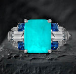 s925 silver 4 carat extremely high artificial sapphire rectangular 8*10 ring high carbon diamond retro luxury ring - MOWTE