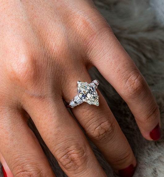 S925 silver high carbon diamond ring simple 3 carat marquise cut 8*14 women's ring - MOWTE