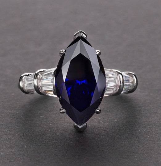S925 silver high carbon diamond ring simple 3 carat marquise cut 8*14 women's ring - MOWTE