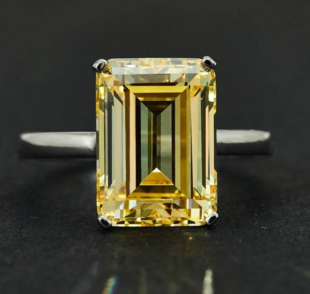 7 carat emerald cut simple and elegant rectangular flat 10*14 luxury high carbon diamond ring - MOWTE