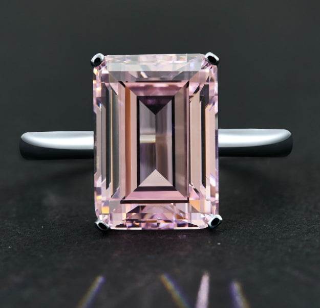 7 carat emerald cut simple and elegant rectangular flat 10*14 luxury high carbon diamond ring - MOWTE