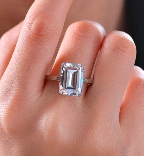 7 carat emerald cut simple and elegant rectangular flat 10*14 luxury high carbon diamond ring - MOWTE