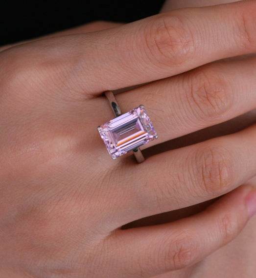 7 carat emerald cut simple and elegant rectangular flat 10*14 luxury high carbon diamond ring - MOWTE