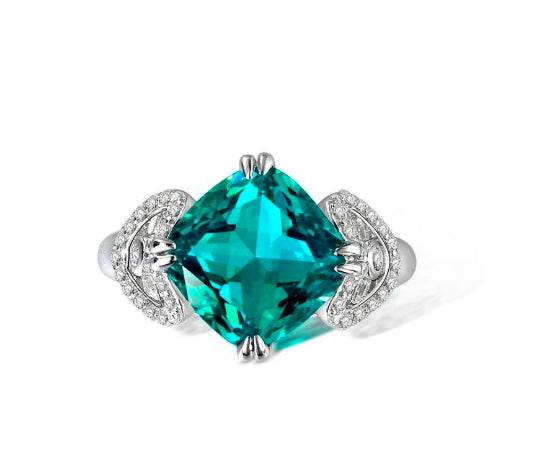 Green color ring 5ct fat square 10*10 high carbon diamond beautiful 925 silver ring wedding ring - MOWTE
