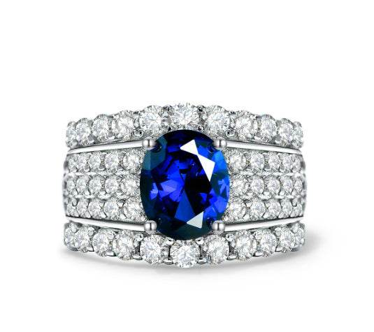 New sterling silver 2 carat high carbon diamond ring oval cut 7*9 luxury huge flash wide ring for women - MOWTE