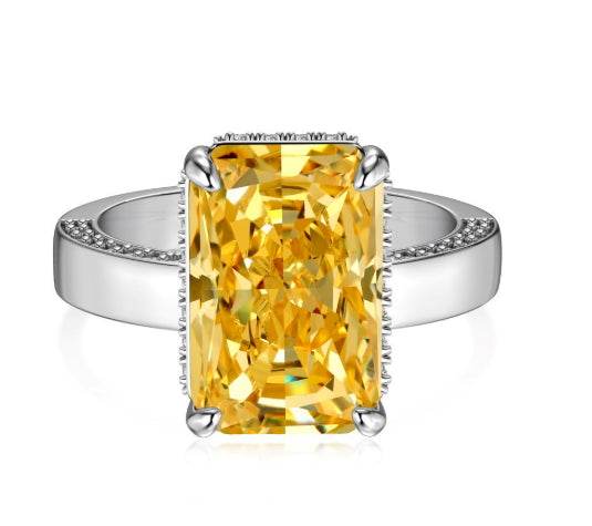 Super shiny cut 8*12 8A-CZ diamond 4 carat super flash s925 silver ring - MOWTE