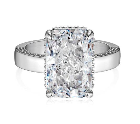 Super shiny cut 8*12 8A-CZ diamond 4 carat super flash s925 silver ring - MOWTE