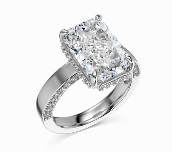 Super shiny cut 8*12 8A-CZ diamond 4 carat super flash s925 silver ring - MOWTE