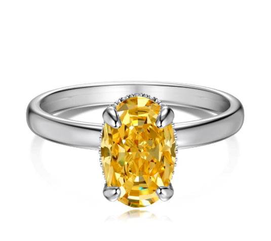 Super shiny cut oval shape 6*9mm 8A-CZ diamond super flash s925 silver stackable ring - MOWTE