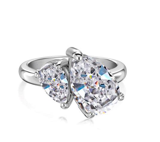 Super shiny pear cut 8A-CZ diamond super flash s925 silver fashion ring - MOWTE
