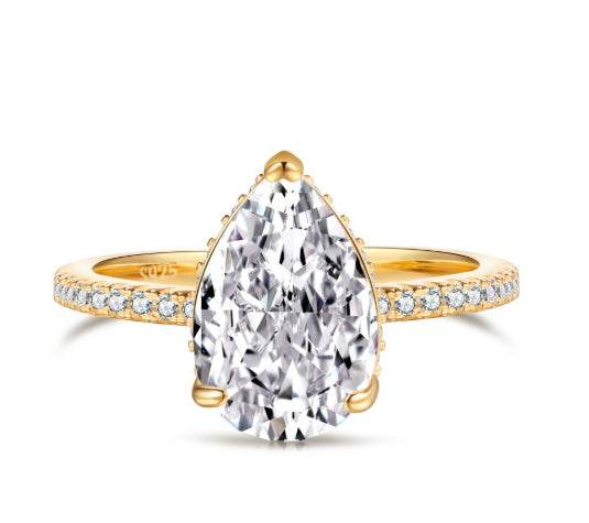 Pear cut Super shiny8A-CZ diamond super flash s925 silver wedding ring - MOWTE