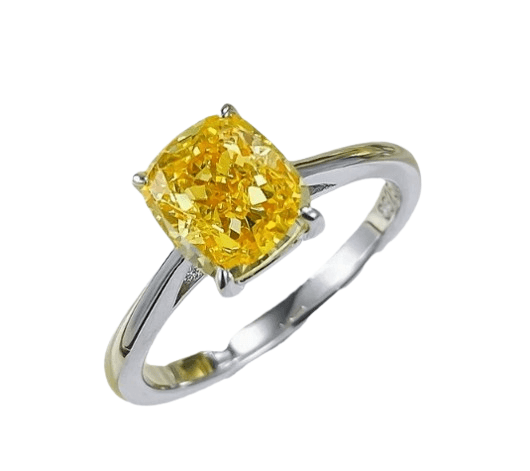 S925 silver 1.25 ct cushion-shaped yellow diamond ring square high carbon diamond ring women's wedding ring - MOWTE