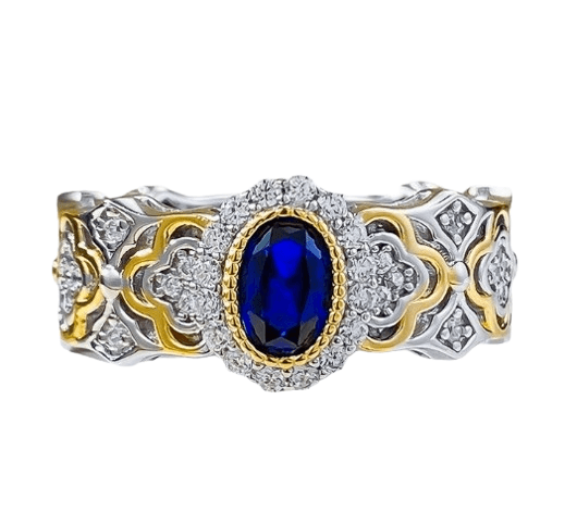 S925 silver French romantic 4*6mm simulated royal sapphire ring - MOWTE