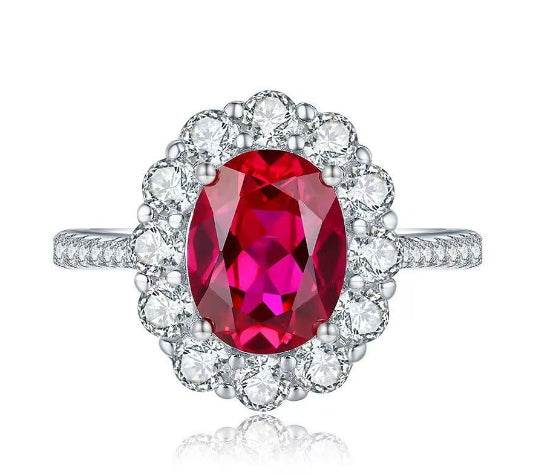 Artificial pigeon blood red oval 7*9 zircon 925 sterling silver ring - MOWTE