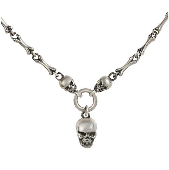 S925Skull chain made of pure silver antique skull bone necklace hip-hop men's and women's ins fashion sweater chain - MOWTE