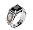 s925 sterling silver fashion personality Seiko black agate simple versatile open unisex style silver ring portrait ring - MOWTE