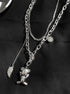 Pure silver teddy bear necklace hip-hop double-layer layered sweater chain - MOWTE