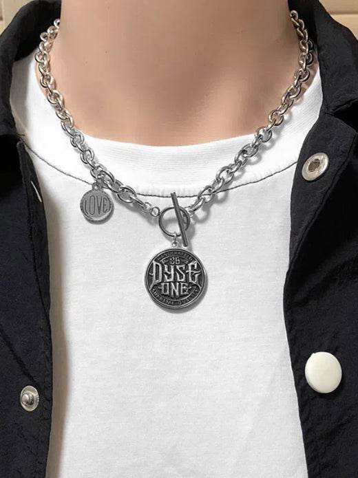 Round letter necklace versatile hip-hop punk retro thick pendant - MOWTE