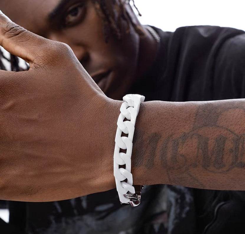 Spliced white ceramic Cuban chain bracelet men's hip-hop personality cuban trend women's same style - MOWTE