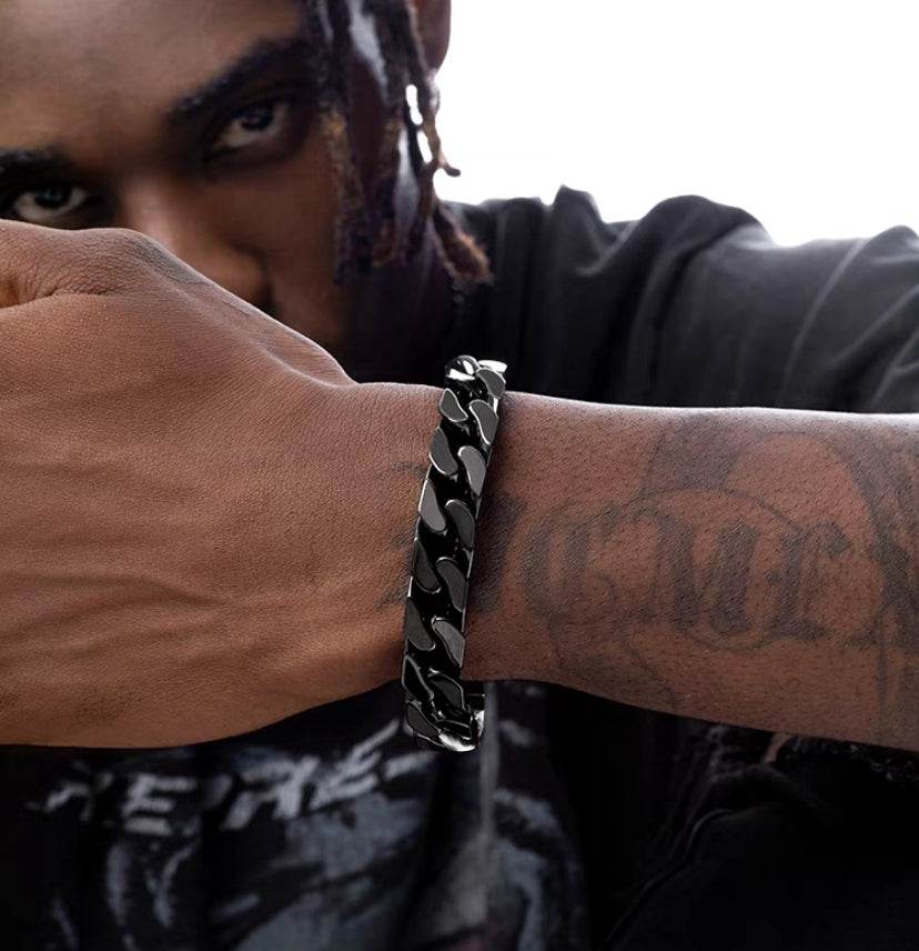 Spliced white ceramic Cuban chain bracelet men's hip-hop personality cuban trend women's same style - MOWTE