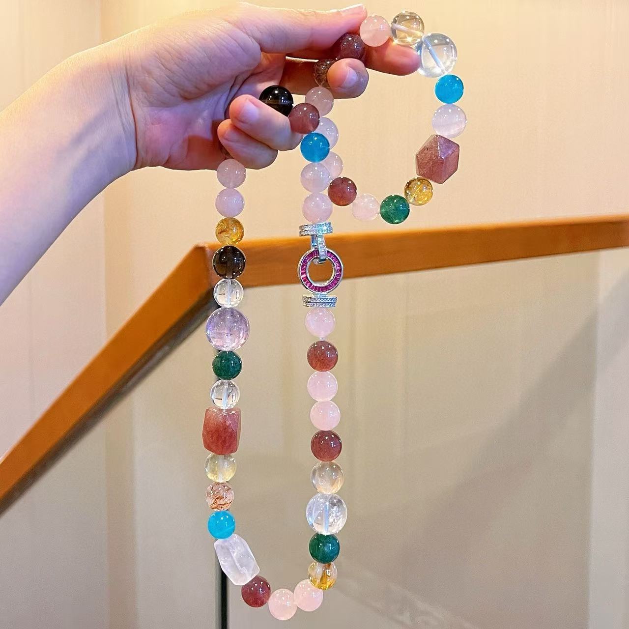 12-18mm large natural high-end amethyst white crysta amazonite black gold citrine bracelet necklace