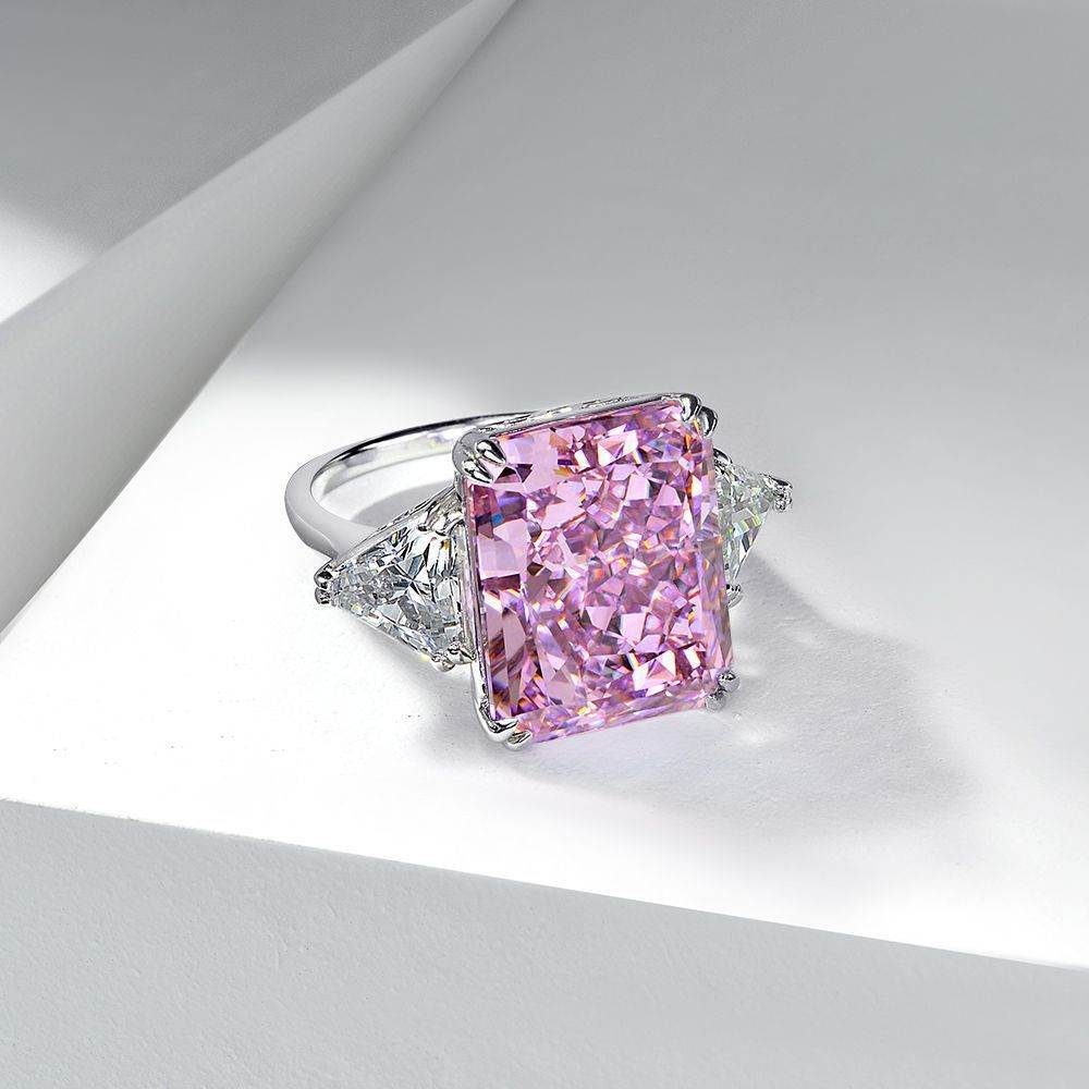 15 carat engagement ring 925 silver ring pink ice flower cut women's ring - MOWTE