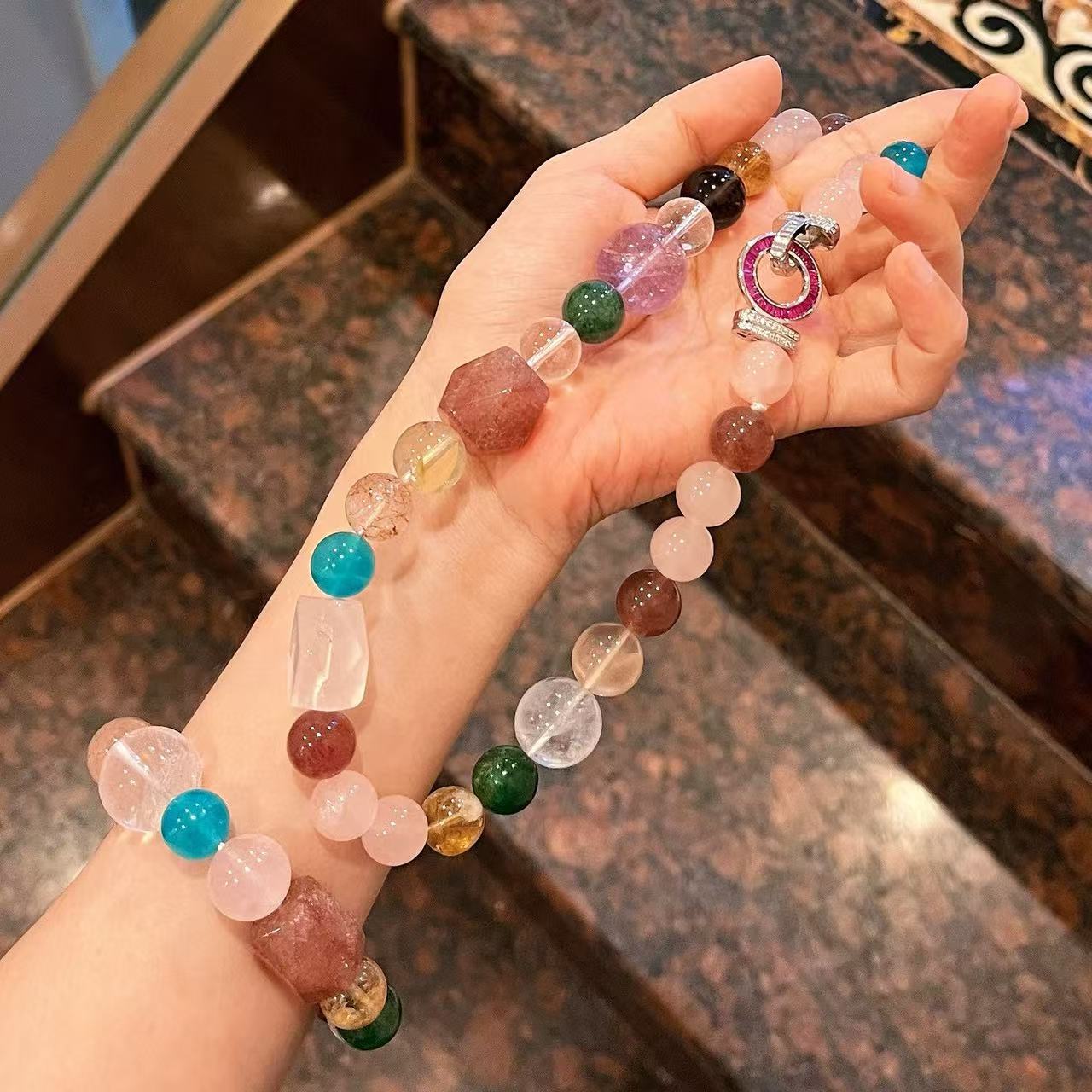 12-18mm large natural high-end amethyst white crysta amazonite black gold citrine bracelet necklace