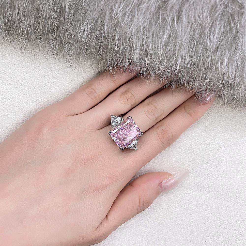 15 carat engagement ring 925 silver ring pink ice flower cut women's ring - MOWTE