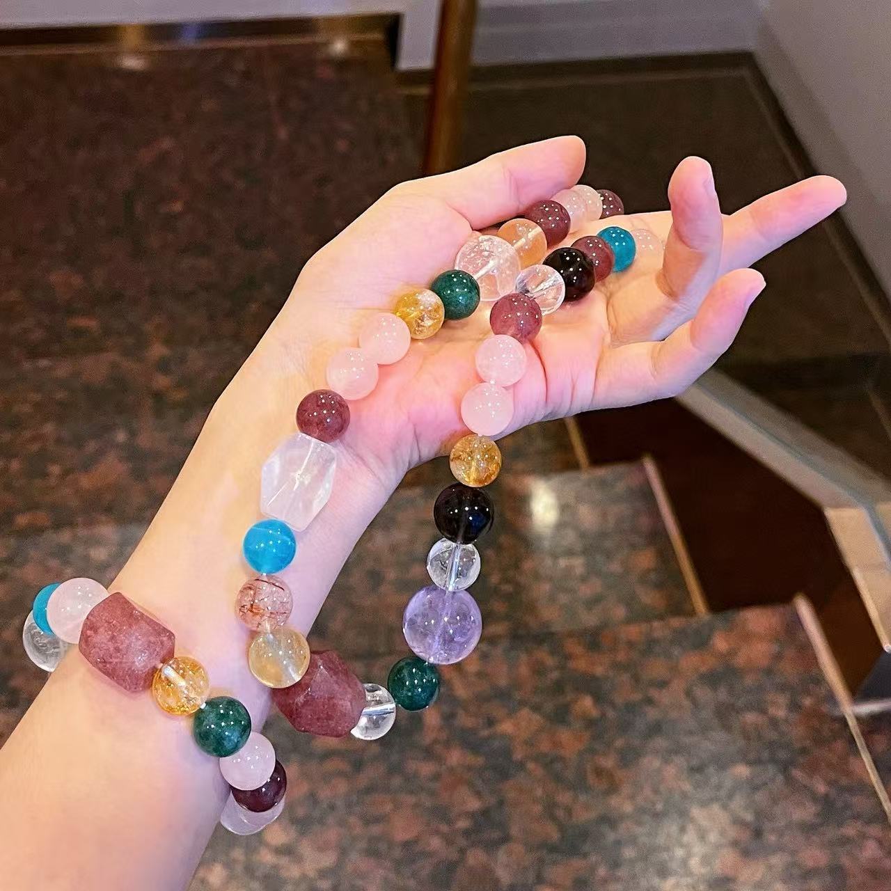 12-18mm large natural high-end amethyst white crysta amazonite black gold citrine bracelet necklace