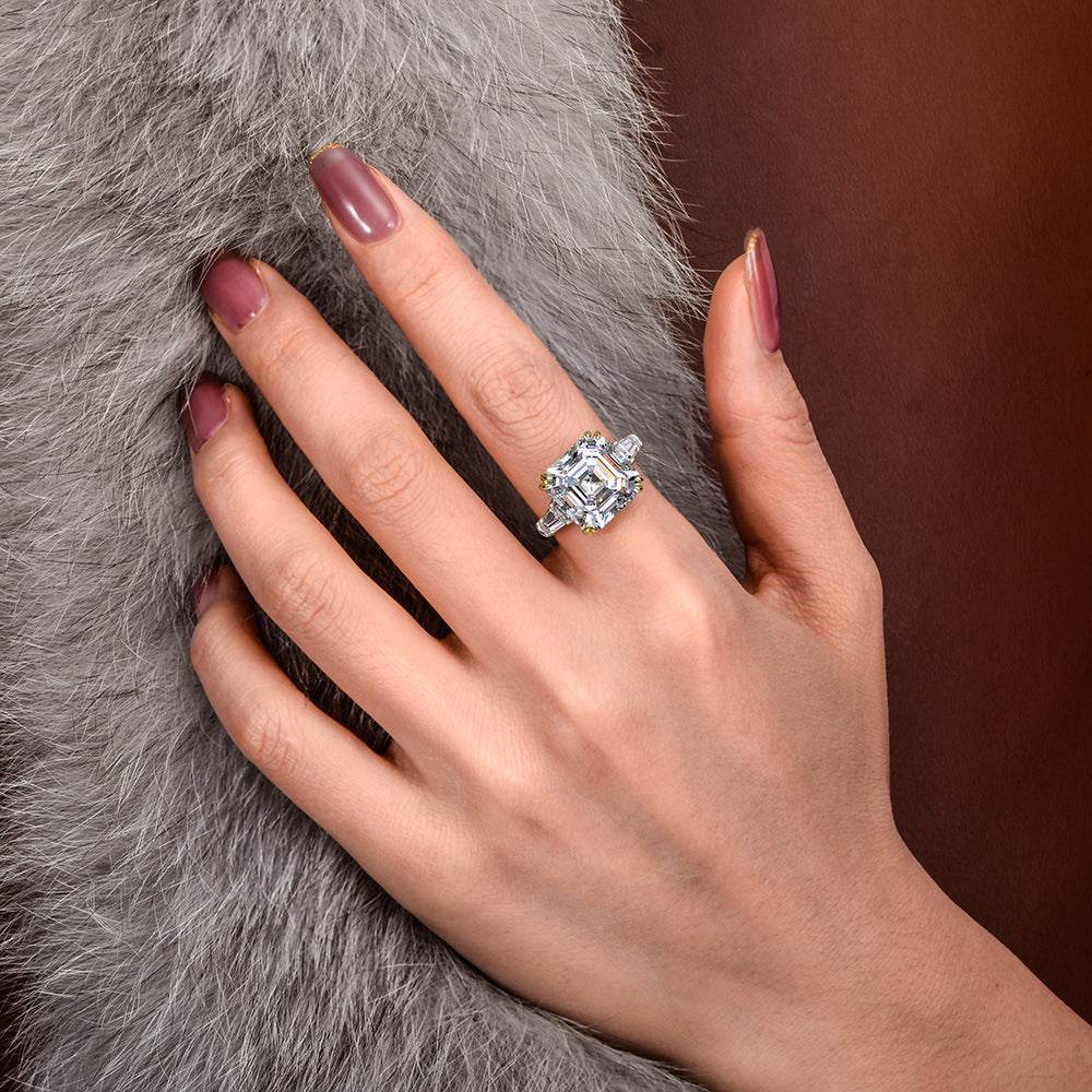 Luxurious square high carbon diamond 7 carat ring jewelry cushion cut wedding ring - MOWTE