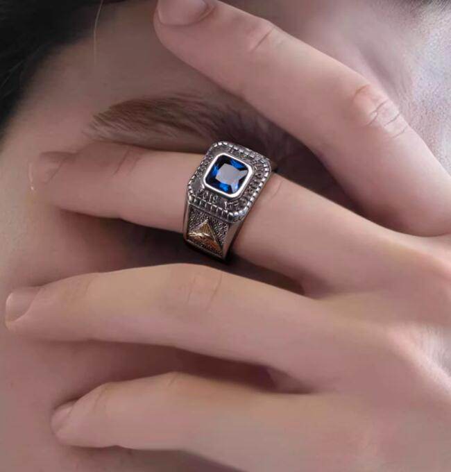 Sterling silver ring omniscient eye gemstone silver jewelry temperament male original designer - MOWTE