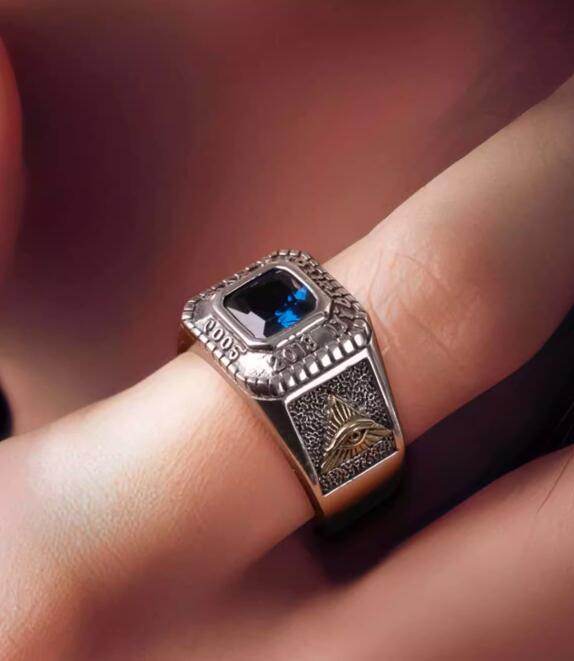 Sterling silver ring omniscient eye gemstone silver jewelry temperament male original designer - MOWTE