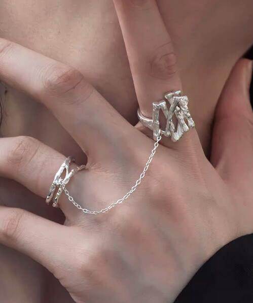 Personality girl sterling silver ring design chain combination ring open ring - MOWTE