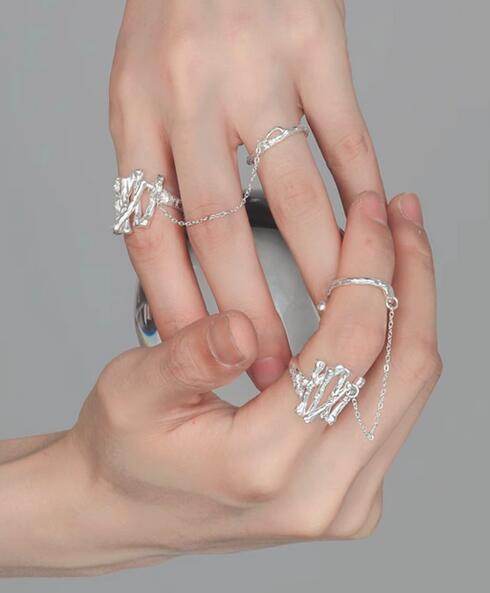 Personality girl sterling silver ring design chain combination ring open ring - MOWTE