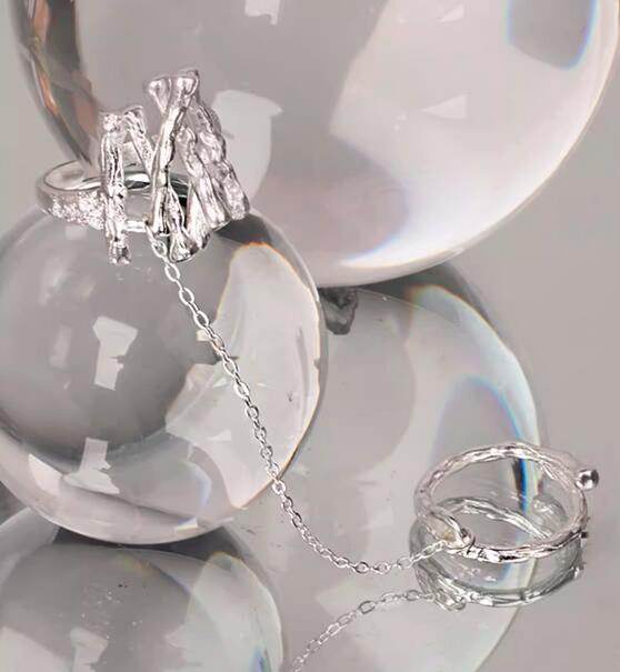 Personality girl sterling silver ring design chain combination ring open ring - MOWTE