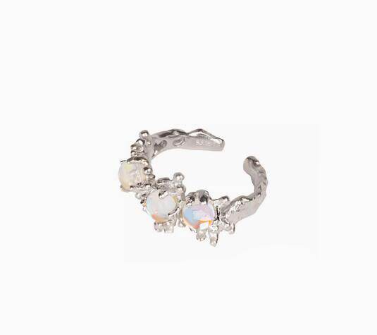 Personality girl sterling silver ring with moonstone open index finger ring - MOWTE
