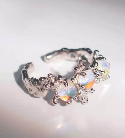 Personality girl sterling silver ring with moonstone open index finger ring - MOWTE