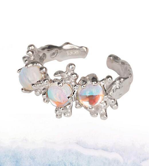 Personality girl sterling silver ring with moonstone open index finger ring - MOWTE